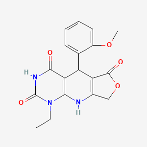 molecular formula C18H17N3O5 B2853502 13-Ethyl-8-(2-methoxyphenyl)-5-oxa-2,11,13-triazatricyclo[7.4.0.0^{3,7}]trideca-1(9),3(7)-diene-6,10,12-trione CAS No. 863668-61-5