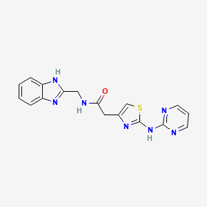 molecular formula C17H15N7OS B2853503 N-((1H-benzo[d]imidazol-2-yl)methyl)-2-(2-(pyrimidin-2-ylamino)thiazol-4-yl)acetamide CAS No. 1226433-96-0