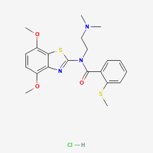 molecular formula C21H26ClN3O3S2 B2853504 N-(4,7-dimethoxybenzo[d]thiazol-2-yl)-N-(2-(dimethylamino)ethyl)-2-(methylthio)benzamide hydrochloride CAS No. 1217046-89-3