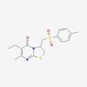 molecular formula C17H20N2O3S2 B285353 6-ethyl-7-methyl-3-{[(4-methylphenyl)sulfonyl]methyl}-2,3-dihydro-5H-[1,3]thiazolo[3,2-a]pyrimidin-5-one 