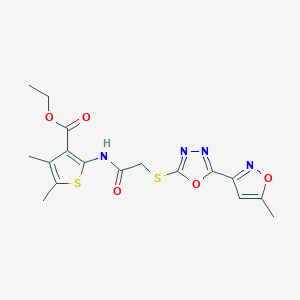 molecular formula C17H18N4O5S2 B285359 Ethyl 4,5-dimethyl-2-[({[5-(5-methyl-3-isoxazolyl)-1,3,4-oxadiazol-2-yl]sulfanyl}acetyl)amino]-3-thiophenecarboxylate 