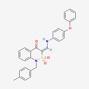 B2853593 (3E)-1-(4-methylbenzyl)-3-{[(4-phenoxyphenyl)amino]methylene}-1H-2,1-benzothiazin-4(3H)-one 2,2-dioxide CAS No. 893311-57-4