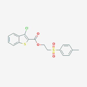molecular formula C18H15ClO4S2 B285360 2-[(4-Methylphenyl)sulfonyl]ethyl 3-chloro-1-benzothiophene-2-carboxylate 