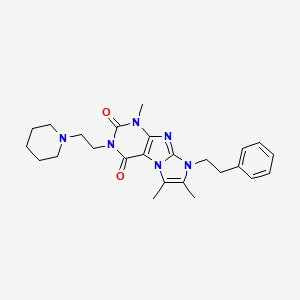 molecular formula C25H32N6O2 B2853644 1,6,7-trimethyl-8-phenethyl-3-(2-(piperidin-1-yl)ethyl)-1H-imidazo[2,1-f]purine-2,4(3H,8H)-dione CAS No. 896818-93-2