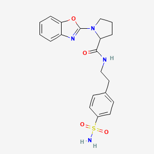 molecular formula C20H22N4O4S B2853659 1-(benzo[d]oxazol-2-yl)-N-(4-sulfamoylphenethyl)pyrrolidine-2-carboxamide CAS No. 2034209-93-1
