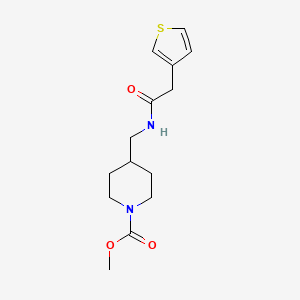 molecular formula C14H20N2O3S B2853677 4-((2-(噻吩-3-基)乙酰胺)甲基)哌啶-1-甲酸甲酯 CAS No. 1797613-76-3