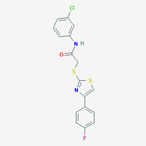 molecular formula C17H12ClFN2OS2 B285370 N-(3-chlorophenyl)-2-{[4-(4-fluorophenyl)-1,3-thiazol-2-yl]sulfanyl}acetamide 