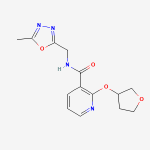 molecular formula C14H16N4O4 B2853723 N-((5-methyl-1,3,4-oxadiazol-2-yl)methyl)-2-((tetrahydrofuran-3-yl)oxy)nicotinamide CAS No. 2034359-66-3