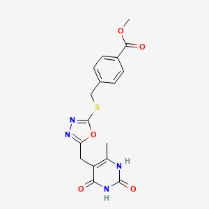 molecular formula C17H16N4O5S B2853727 Methyl 4-(((5-((6-methyl-2,4-dioxo-1,2,3,4-tetrahydropyrimidin-5-yl)methyl)-1,3,4-oxadiazol-2-yl)thio)methyl)benzoate CAS No. 1203085-36-2