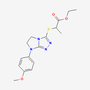 molecular formula C16H20N4O3S B2853822 ethyl 2-((7-(4-methoxyphenyl)-6,7-dihydro-5H-imidazo[2,1-c][1,2,4]triazol-3-yl)thio)propanoate CAS No. 921584-92-1