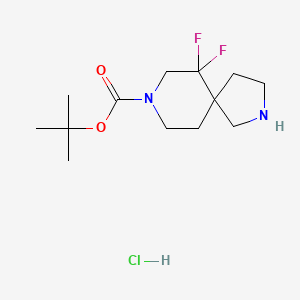 molecular formula C13H23ClF2N2O2 B2853823 Tert-butyl 6,6-difluoro-2,8-diazaspiro[4.5]decane-8-carboxylate hydrochloride CAS No. 2177257-96-2