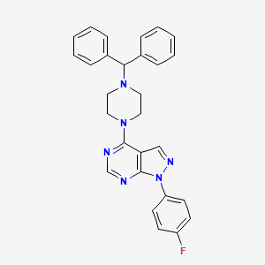 molecular formula C28H25FN6 B2853825 4-(4-benzhydrylpiperazin-1-yl)-1-(4-fluorophenyl)-1H-pyrazolo[3,4-d]pyrimidine CAS No. 890881-89-7