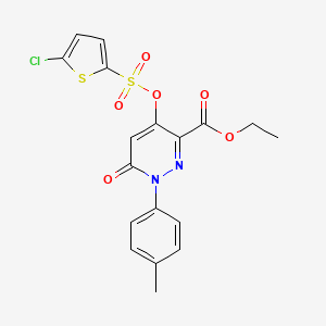 molecular formula C18H15ClN2O6S2 B2853826 4-(((5-氯噻吩-2-基)磺酰基)氧基)-6-氧代-1-(对甲苯基)-1,6-二氢吡哒嗪-3-羧酸乙酯 CAS No. 899992-07-5