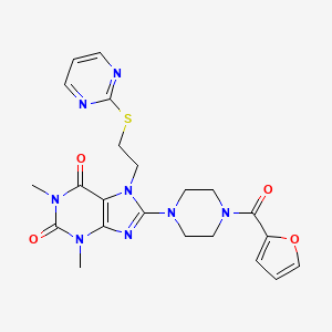 molecular formula C22H24N8O4S B2853833 8-[4-(2-Furylcarbonyl)piperazinyl]-1,3-dimethyl-7-(2-pyrimidin-2-ylthioethyl)-1,3,7-trihydropurine-2,6-dione CAS No. 872623-44-4