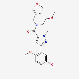 molecular formula C21H25N3O5 B2853835 3-(2,5-dimethoxyphenyl)-N-(furan-3-ylmethyl)-N-(2-methoxyethyl)-1-methyl-1H-pyrazole-5-carboxamide CAS No. 1421507-40-5