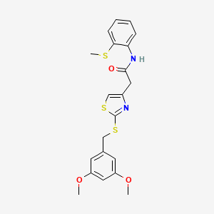 molecular formula C21H22N2O3S3 B2853840 2-(2-((3,5-dimethoxybenzyl)thio)thiazol-4-yl)-N-(2-(methylthio)phenyl)acetamide CAS No. 941875-14-5