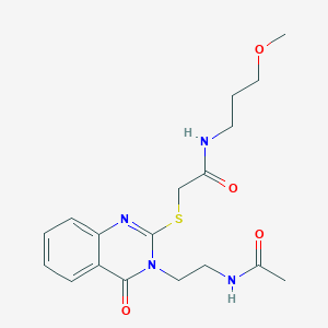 molecular formula C18H24N4O4S B2853841 2-((3-(2-acetamidoethyl)-4-oxo-3,4-dihydroquinazolin-2-yl)thio)-N-(3-methoxypropyl)acetamide CAS No. 443355-31-5