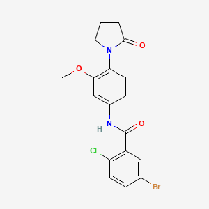 molecular formula C18H16BrClN2O3 B2853859 5-bromo-2-chloro-N-(3-methoxy-4-(2-oxopyrrolidin-1-yl)phenyl)benzamide CAS No. 941933-49-9