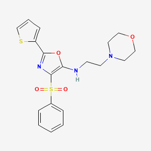 molecular formula C19H21N3O4S2 B2853871 4-(benzenesulfonyl)-N-(2-morpholin-4-ylethyl)-2-thiophen-2-yl-1,3-oxazol-5-amine CAS No. 627833-04-9