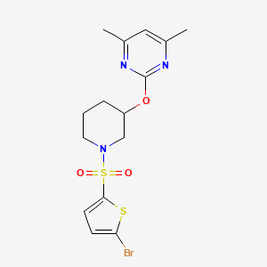 molecular formula C15H18BrN3O3S2 B2853885 2-((1-((5-Bromothiophen-2-yl)sulfonyl)piperidin-3-yl)oxy)-4,6-dimethylpyrimidine CAS No. 2034577-02-9