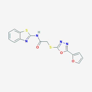 molecular formula C15H10N4O3S2 B285390 N-(1,3-benzothiazol-2-yl)-2-{[5-(2-furyl)-1,3,4-oxadiazol-2-yl]sulfanyl}acetamide 