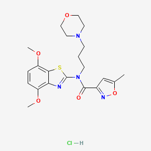 molecular formula C21H27ClN4O5S B2853909 N-(4,7-dimethoxybenzo[d]thiazol-2-yl)-5-methyl-N-(3-morpholinopropyl)isoxazole-3-carboxamide hydrochloride CAS No. 1216904-83-4