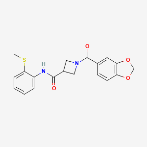 molecular formula C19H18N2O4S B2853913 1-(benzo[d][1,3]dioxole-5-carbonyl)-N-(2-(methylthio)phenyl)azetidine-3-carboxamide CAS No. 1448070-07-2