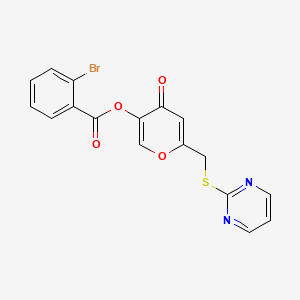 molecular formula C17H11BrN2O4S B2853916 4-oxo-6-((pyrimidin-2-ylthio)methyl)-4H-pyran-3-yl 2-bromobenzoate CAS No. 877635-77-3