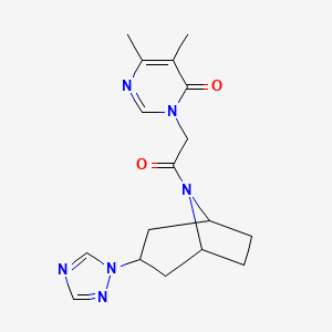 molecular formula C17H22N6O2 B2853920 3-(2-((1R,5S)-3-(1H-1,2,4-triazol-1-yl)-8-azabicyclo[3.2.1]octan-8-yl)-2-oxoethyl)-5,6-dimethylpyrimidin-4(3H)-one CAS No. 2319809-07-7