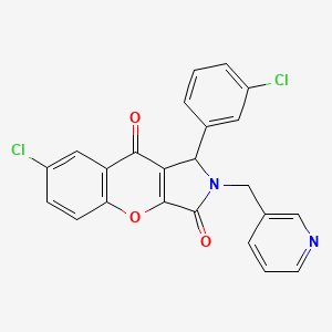 molecular formula C23H14Cl2N2O3 B2853942 7-Chloro-1-(3-chlorophenyl)-2-(pyridin-3-ylmethyl)-1,2-dihydrochromeno[2,3-c]pyrrole-3,9-dione CAS No. 850190-72-6