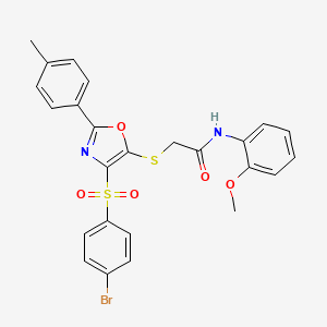 molecular formula C25H21BrN2O5S2 B2853952 2-((4-((4-bromophenyl)sulfonyl)-2-(p-tolyl)oxazol-5-yl)thio)-N-(2-methoxyphenyl)acetamide CAS No. 850926-92-0