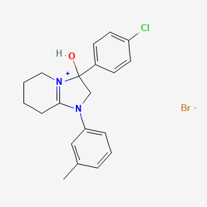 molecular formula C20H22BrClN2O B2853975 3-(4-Chlorophenyl)-3-hydroxy-1-(m-tolyl)-2,3,5,6,7,8-hexahydroimidazo[1,2-a]pyridin-1-ium bromide CAS No. 1107549-80-3