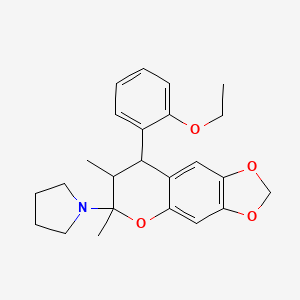 molecular formula C24H29NO4 B2854008 1-[8-(2-ethoxyphenyl)-6,7-dimethyl-7,8-dihydro-6H-[1,3]dioxolo[4,5-g]chromen-6-yl]pyrrolidine CAS No. 1005116-71-1