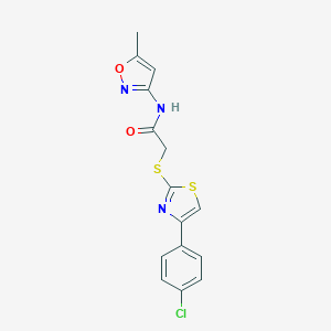 molecular formula C15H12ClN3O2S2 B285401 2-{[4-(4-chlorophenyl)-1,3-thiazol-2-yl]sulfanyl}-N-(5-methyl-3-isoxazolyl)acetamide 