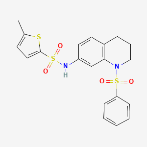 molecular formula C20H20N2O4S3 B2854015 5-methyl-N-(1-(phenylsulfonyl)-1,2,3,4-tetrahydroquinolin-7-yl)thiophene-2-sulfonamide CAS No. 946300-49-8