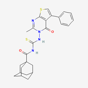 molecular formula C25H26N4O2S2 B2854022 1-(金刚烷-1-羰基)-3-{2-甲基-4-氧代-5-苯基-3H,4H-噻吩并[2,3-d]嘧啶-3-基}硫脲 CAS No. 314244-42-3