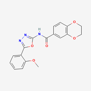 molecular formula C18H15N3O5 B2854026 N-(5-(2-methoxyphenyl)-1,3,4-oxadiazol-2-yl)-2,3-dihydrobenzo[b][1,4]dioxine-6-carboxamide CAS No. 865286-02-8
