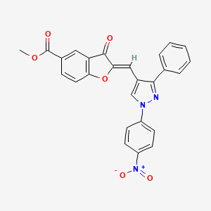 molecular formula C26H17N3O6 B2854027 (Z)-methyl 2-((1-(4-nitrophenyl)-3-phenyl-1H-pyrazol-4-yl)methylene)-3-oxo-2,3-dihydrobenzofuran-5-carboxylate CAS No. 956815-04-6