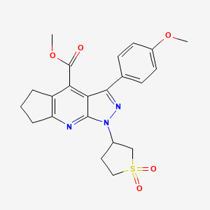 molecular formula C22H23N3O5S B2854041 Methyl 1-(1,1-dioxidotetrahydrothiophen-3-yl)-3-(4-methoxyphenyl)-1,5,6,7-tetrahydrocyclopenta[b]pyrazolo[4,3-e]pyridine-4-carboxylate CAS No. 1040637-13-5