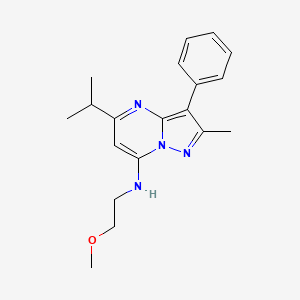 molecular formula C19H24N4O B2854047 5-isopropyl-N-(2-methoxyethyl)-2-methyl-3-phenylpyrazolo[1,5-a]pyrimidin-7-amine CAS No. 900263-81-2