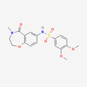molecular formula C18H20N2O6S B2854054 3,4-dimethoxy-N-(4-methyl-5-oxo-2,3,4,5-tetrahydrobenzo[f][1,4]oxazepin-7-yl)benzenesulfonamide CAS No. 922006-73-3