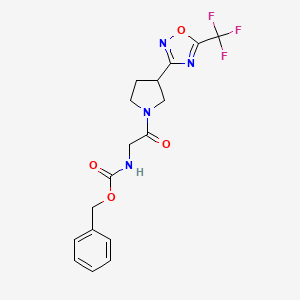 molecular formula C17H17F3N4O4 B2854056 Benzyl (2-oxo-2-(3-(5-(trifluoromethyl)-1,2,4-oxadiazol-3-yl)pyrrolidin-1-yl)ethyl)carbamate CAS No. 2034322-72-8