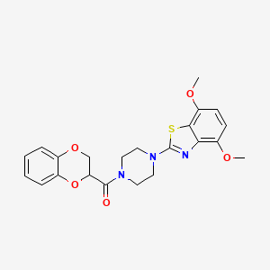 molecular formula C22H23N3O5S B2854059 (2,3-Dihydrobenzo[b][1,4]dioxin-2-yl)(4-(4,7-dimethoxybenzo[d]thiazol-2-yl)piperazin-1-yl)methanone CAS No. 897486-99-6