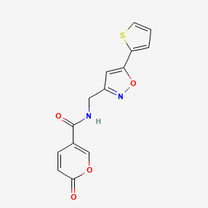 molecular formula C14H10N2O4S B2854061 2-oxo-N-((5-(thiophen-2-yl)isoxazol-3-yl)methyl)-2H-pyran-5-carboxamide CAS No. 1207023-68-4