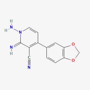 molecular formula C13H10N4O2 B2854070 1-Amino-4-(1,3-benzodioxol-5-yl)-2-imino-1,2-dihydro-3-pyridinecarbonitrile CAS No. 860611-19-4