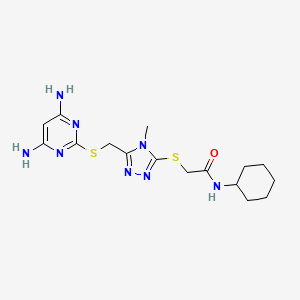 molecular formula C16H24N8OS2 B2854086 N-环己基-2-((5-(((4,6-二氨基嘧啶-2-基)硫代)甲基)-4-甲基-4H-1,2,4-三唑-3-基)硫代)乙酰胺 CAS No. 877819-09-5