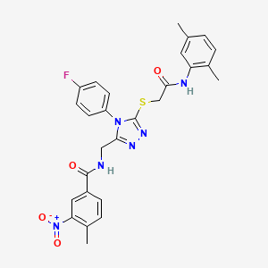 molecular formula C27H25FN6O4S B2854097 N-((5-((2-((2,5-dimethylphenyl)amino)-2-oxoethyl)thio)-4-(4-fluorophenyl)-4H-1,2,4-triazol-3-yl)methyl)-4-methyl-3-nitrobenzamide CAS No. 391941-62-1