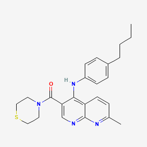 molecular formula C24H28N4OS B2854108 (4-((4-Butylphenyl)amino)-7-methyl-1,8-naphthyridin-3-yl)(thiomorpholino)methanone CAS No. 1251619-36-9
