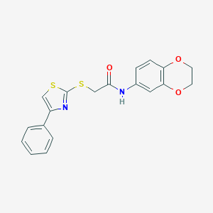 molecular formula C19H16N2O3S2 B285411 N-(2,3-dihydro-1,4-benzodioxin-6-yl)-2-[(4-phenyl-1,3-thiazol-2-yl)sulfanyl]acetamide 