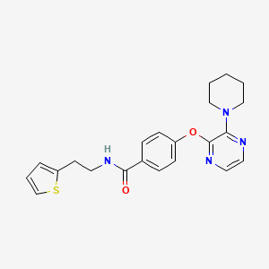 molecular formula C22H24N4O2S B2854122 4-((3-(piperidin-1-yl)pyrazin-2-yl)oxy)-N-(2-(thiophen-2-yl)ethyl)benzamide CAS No. 1251567-92-6